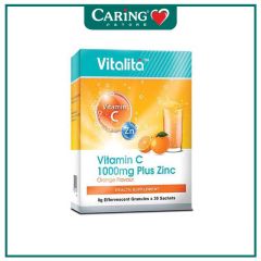 VITALITA VITAMIN C 1000MG PLUS ZINC ORANGE FLAVOUR EFFERVESCENT GRANULE SACHET 8G X 30S